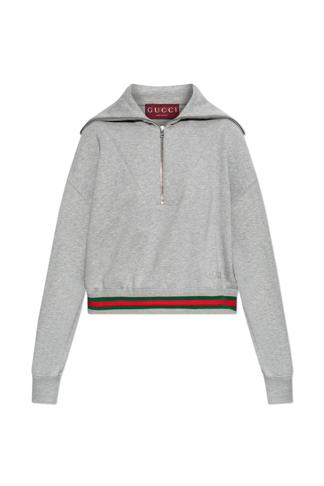 GUCCI グレー ハイネック スウェット Cashmere turtleneck with intarsia in grey and white | GUCCI® US